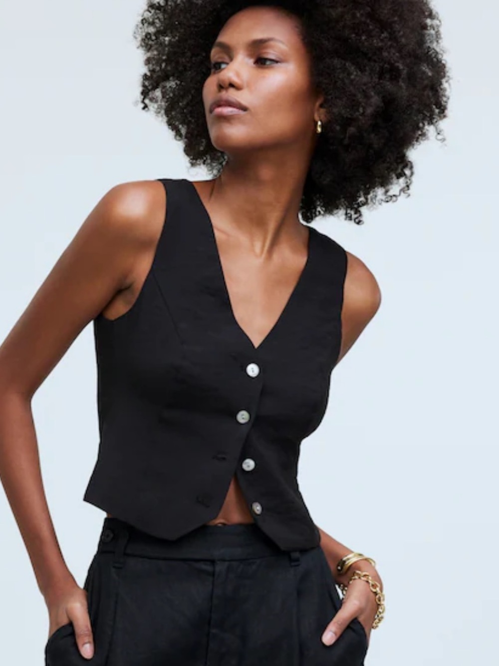 Madewell Katrina Black Button Front Vest Modal Blend V-Neck NM422 Womens Size 6